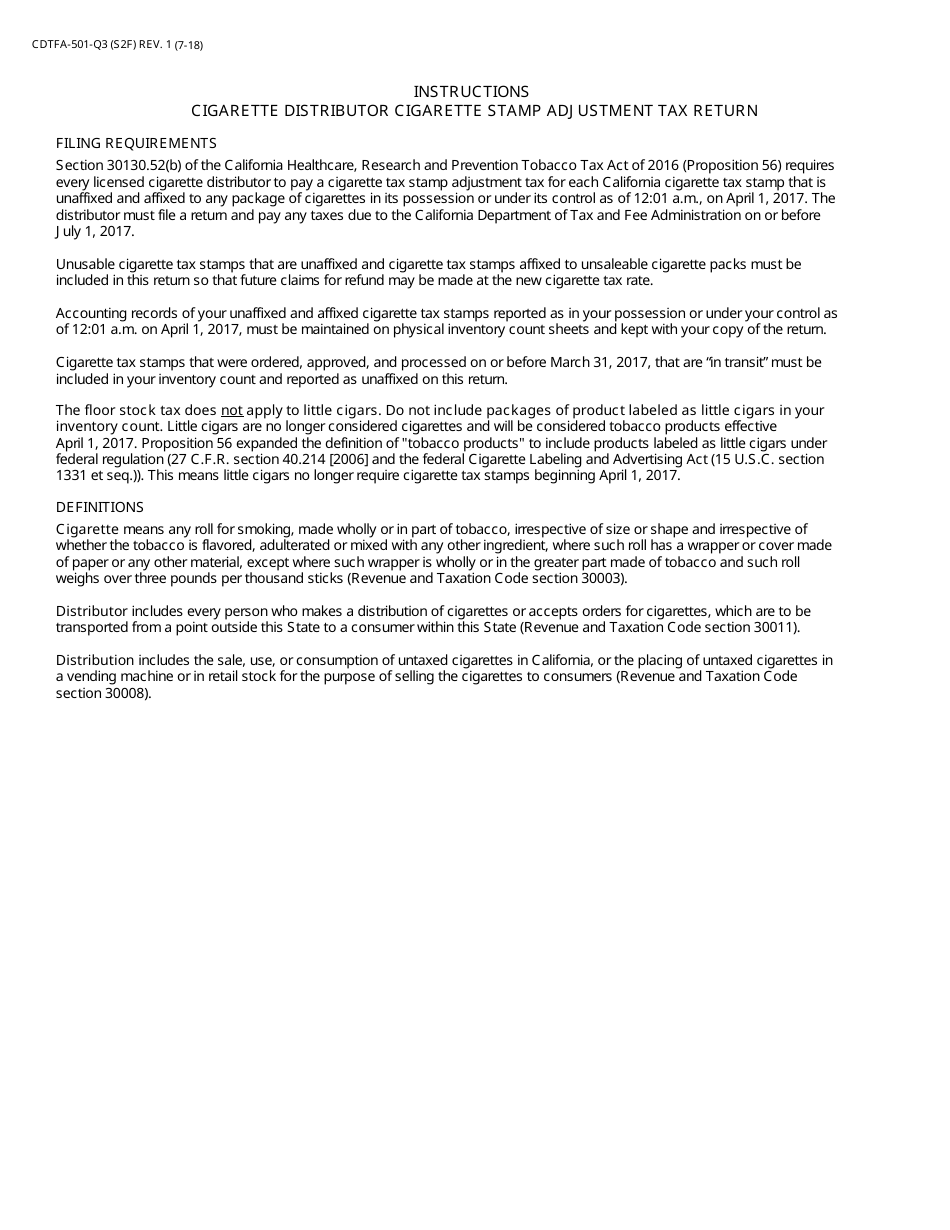 Form CDTFA-501-Q3 Cigarette Distributor Stamp Adjustment Tax Return - California, Page 3