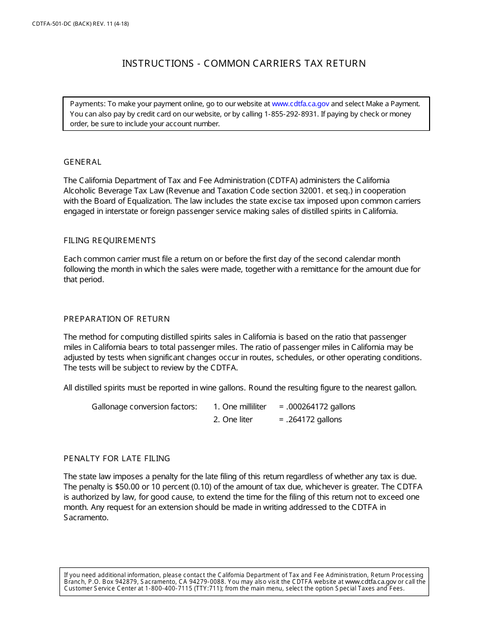 Form CDTFA-501-DC Common Carriers Tax Return - California, Page 2