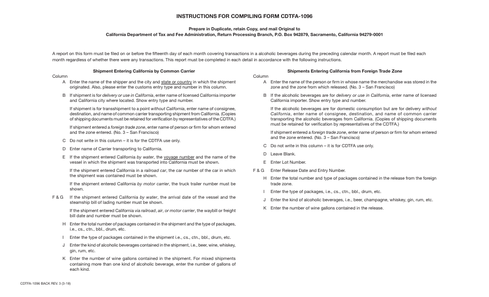 Form CDTFA-1096 Customs Brokers Report of Transactions - California, Page 2