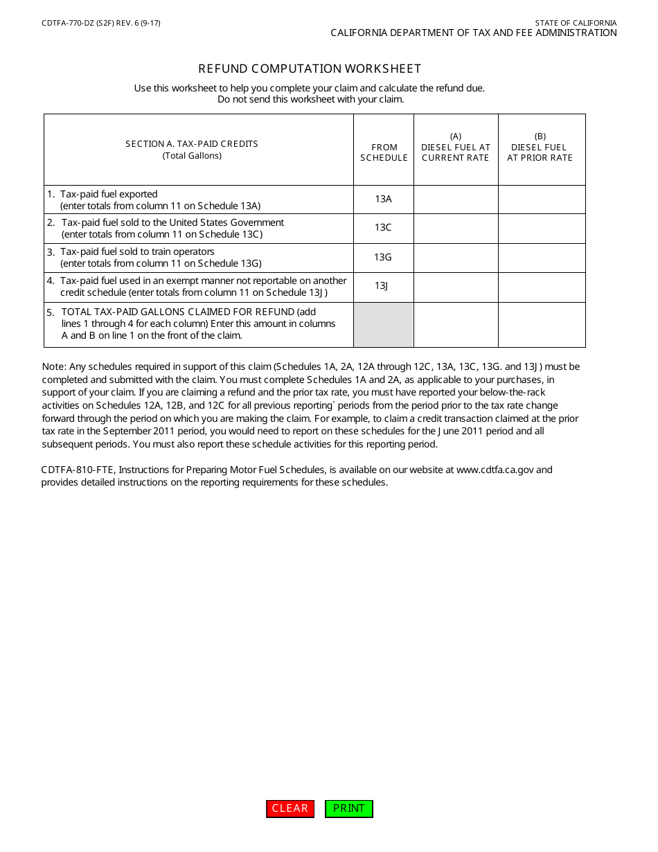 Form CDTFA-770-DZ Claim for Refund on Nontaxable Sales and Exports of Diesel Fuel - California, Page 3