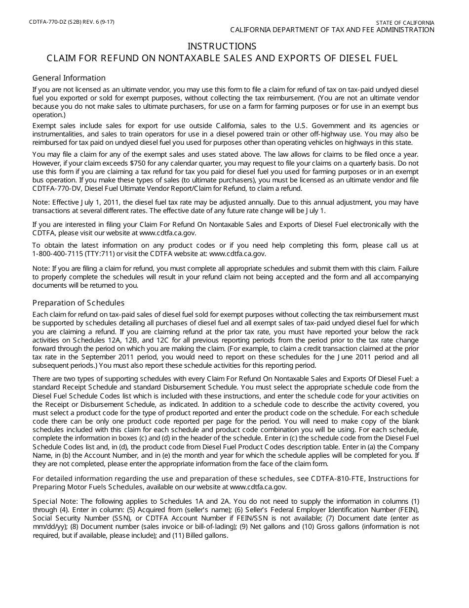 Form CDTFA-770-DZ Claim for Refund on Nontaxable Sales and Exports of Diesel Fuel - California, Page 4