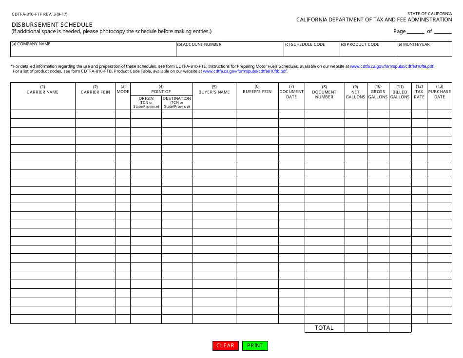 Form CDTFA-810-FTF Disbursement Schedule - California, Page 1