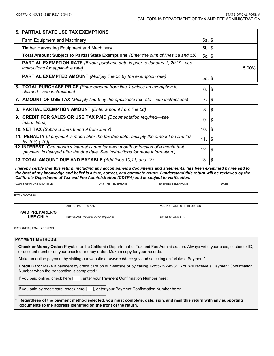 Form CDTFA401CUTS Fill Out, Sign Online and Download Fillable PDF