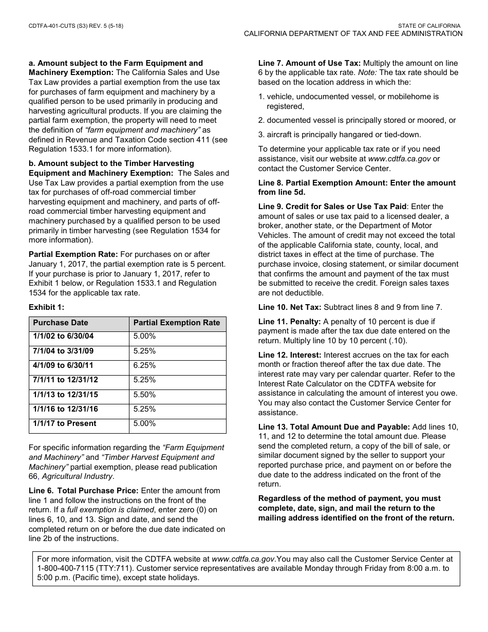 Form CDTFA-401-CUTS Combined State and Local Consumer Use Tax Return for Vehicle, Mobilehome, Vessel, or Aircraft - California, Page 5