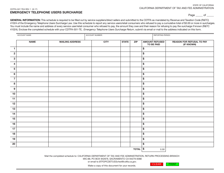 DTSC Form CDTFA-507-TEA Download Fillable PDF or Fill Online Emergency ...