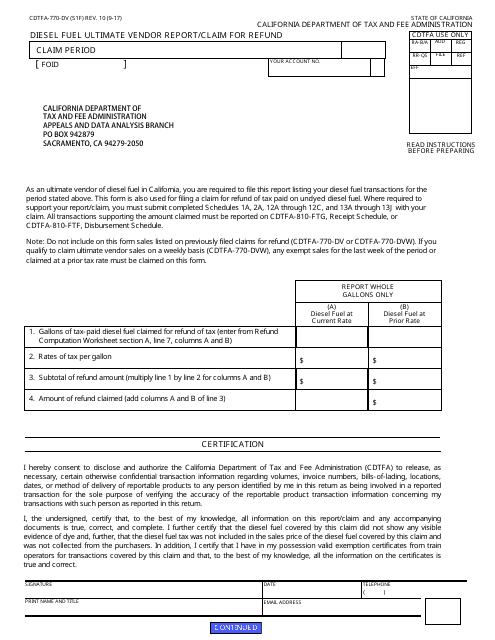 Form CDTFA-770-DV  Printable Pdf