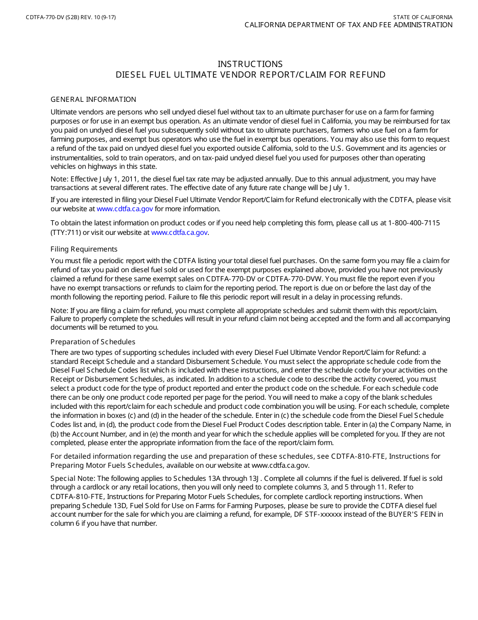 Form CDTFA-770-DV Diesel Fuel Ultimate Vendor Report / Claim for Refund - California, Page 3