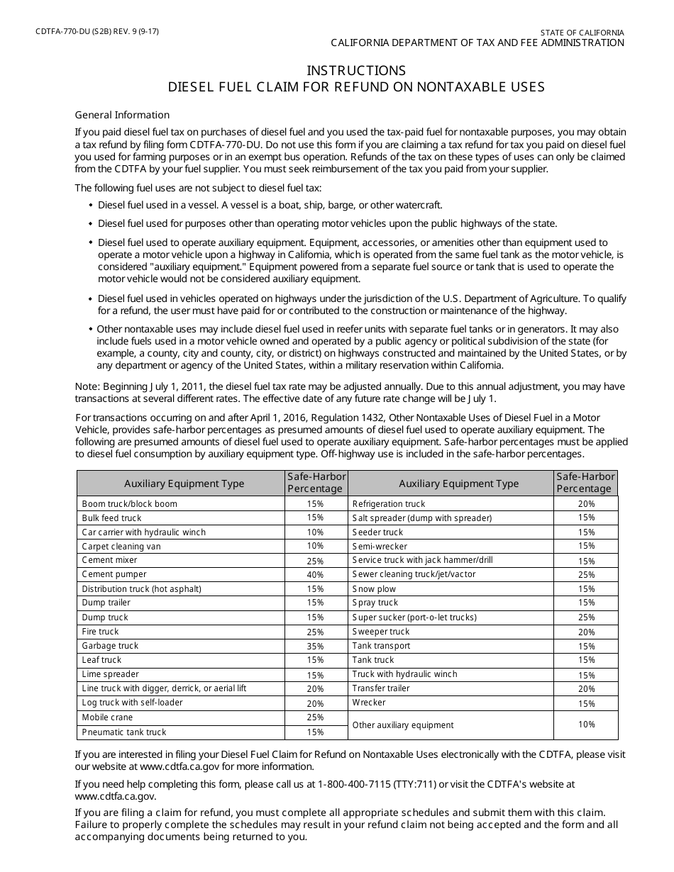 Form CDTFA-770-DU Diesel Fuel Claim for Refund on Nontaxable Uses - California, Page 4