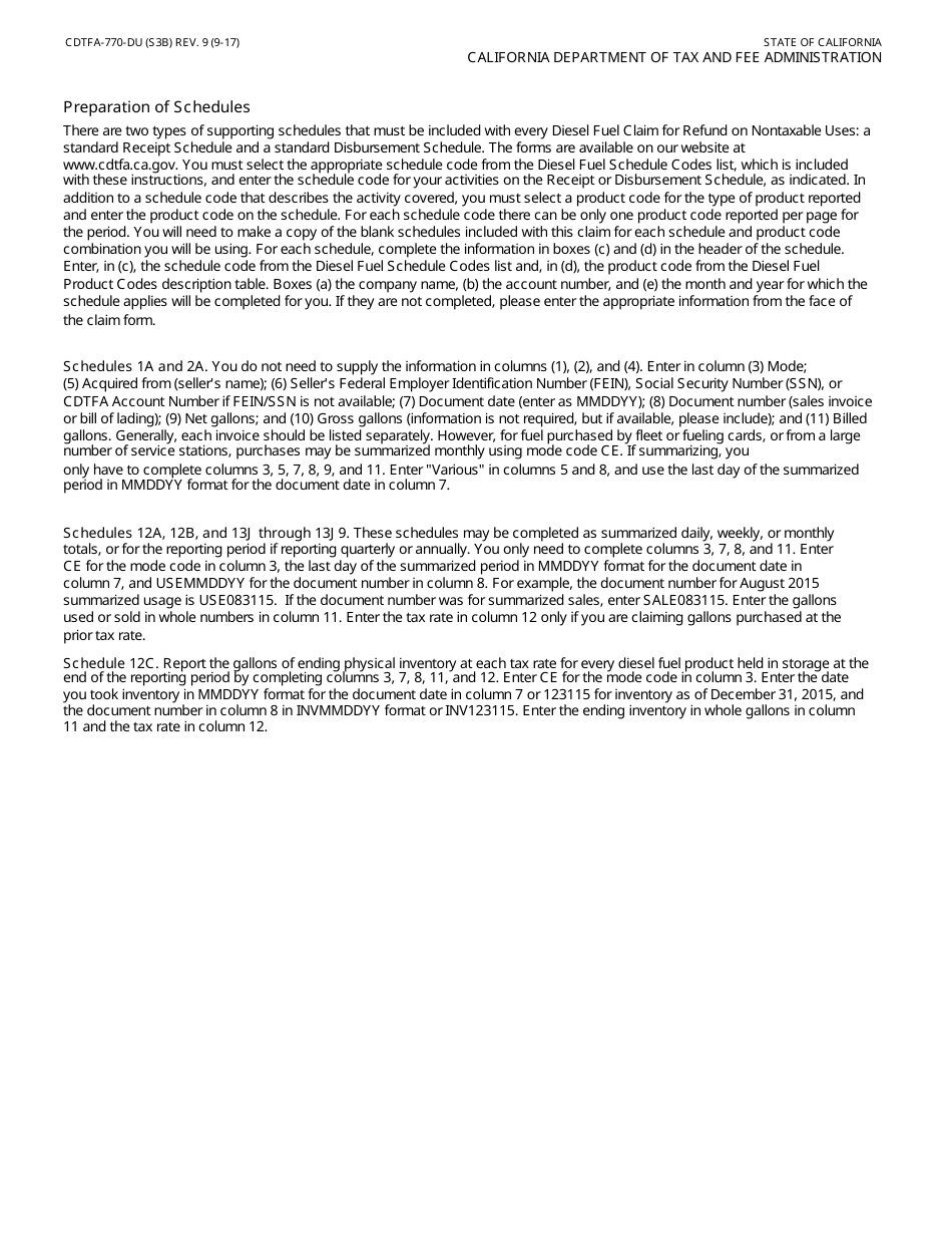 Form CDTFA-770-DU Diesel Fuel Claim for Refund on Nontaxable Uses - California, Page 6