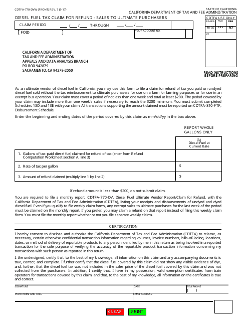 Form CDTFA-770-DVW  Printable Pdf