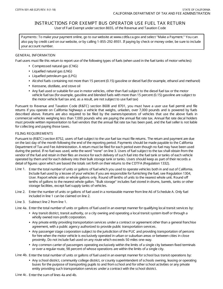 Form CDTFA-501-AB Exempt Bus Operator Use Fuel Tax Return - California, Page 3