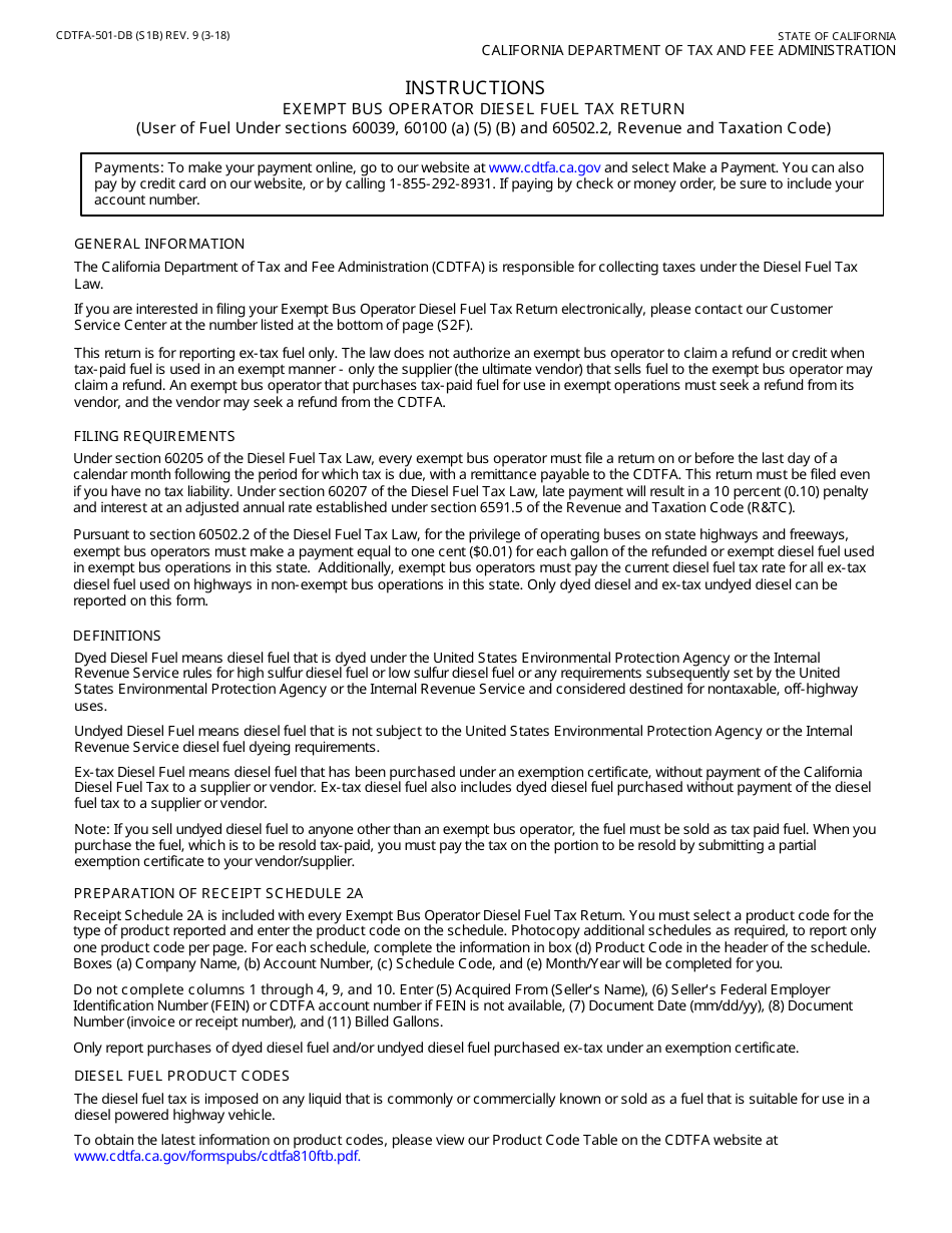 Form CDTFA-501-DB Exempt Bus Operator Diesel Fuel Tax Return - California, Page 2