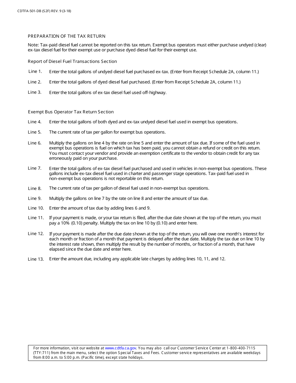 Form CDTFA-501-DB Exempt Bus Operator Diesel Fuel Tax Return - California, Page 3
