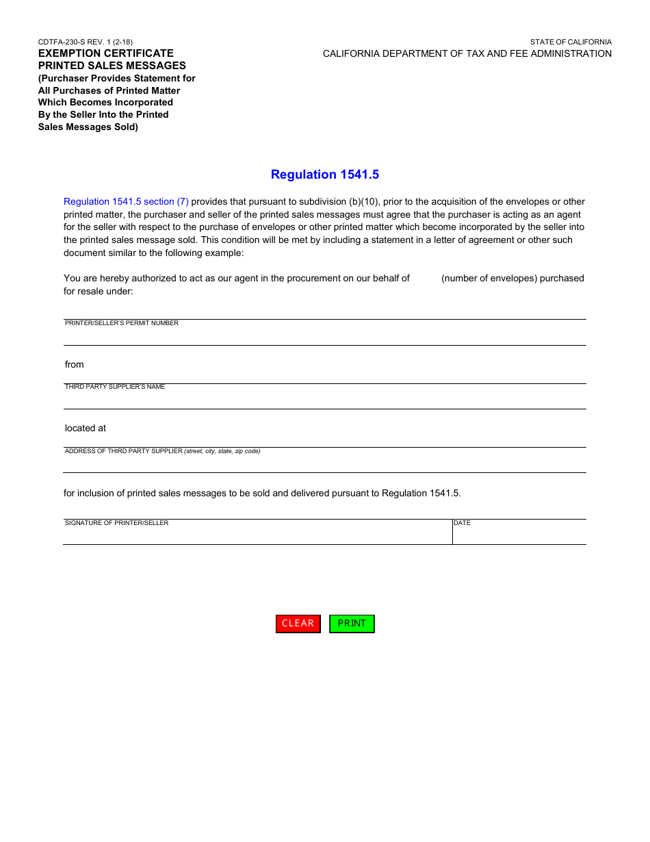 Form CDTFA230S  Fill Out, Sign Online and Download Fillable PDF