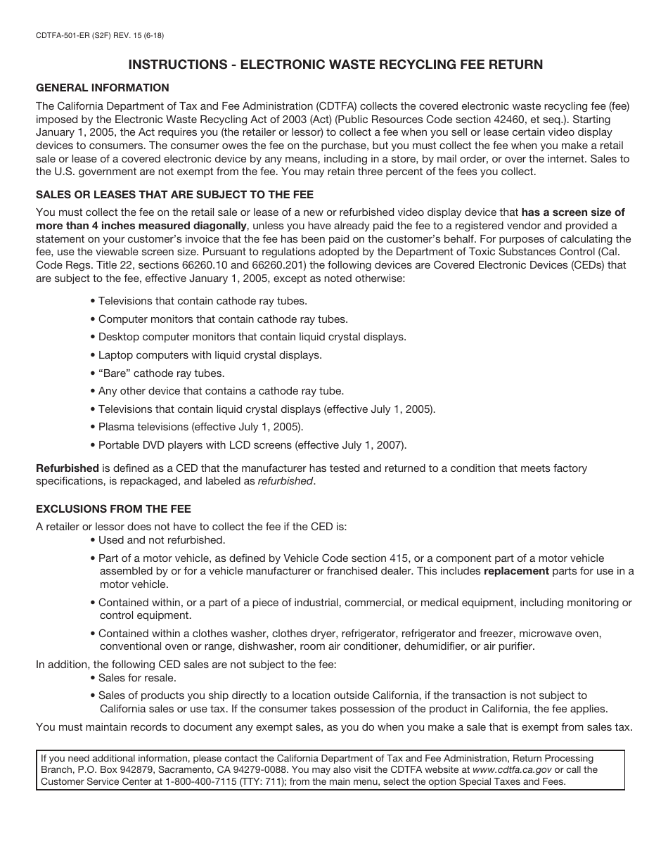 Form CDTFA-501-ER Electronic Waste Recycling Fee Return - California, Page 3