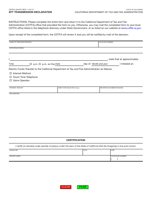 Form CDTFA-129-EFT Eft Transmission Declaration - California