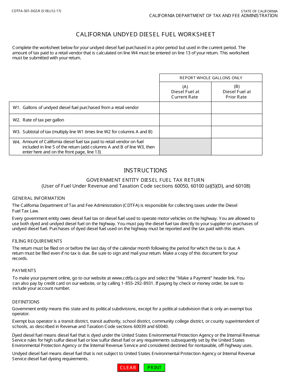 Form CDTFA-501-DGSR Government Entity Diesel Fuel Tax Return - California, Page 2
