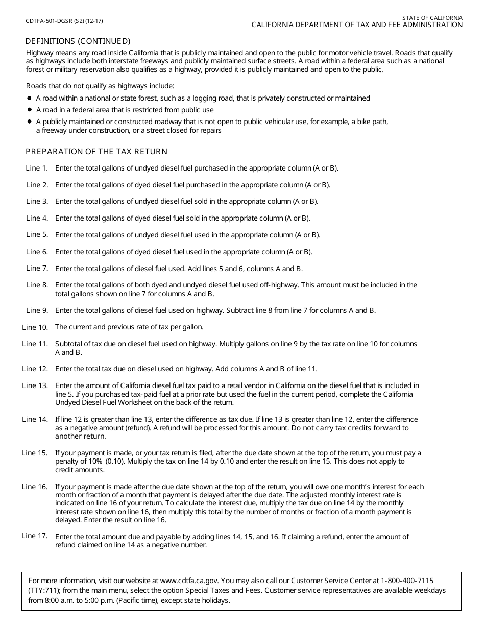 Form CDTFA-501-DGSR Government Entity Diesel Fuel Tax Return - California, Page 3