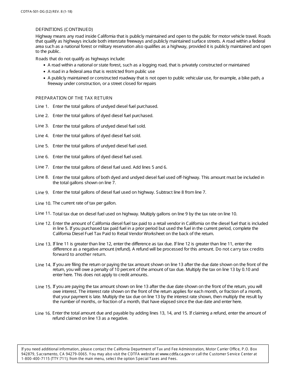 Form CDTFA-501-DG Government Entity Diesel Fuel Tax Return - California, Page 3