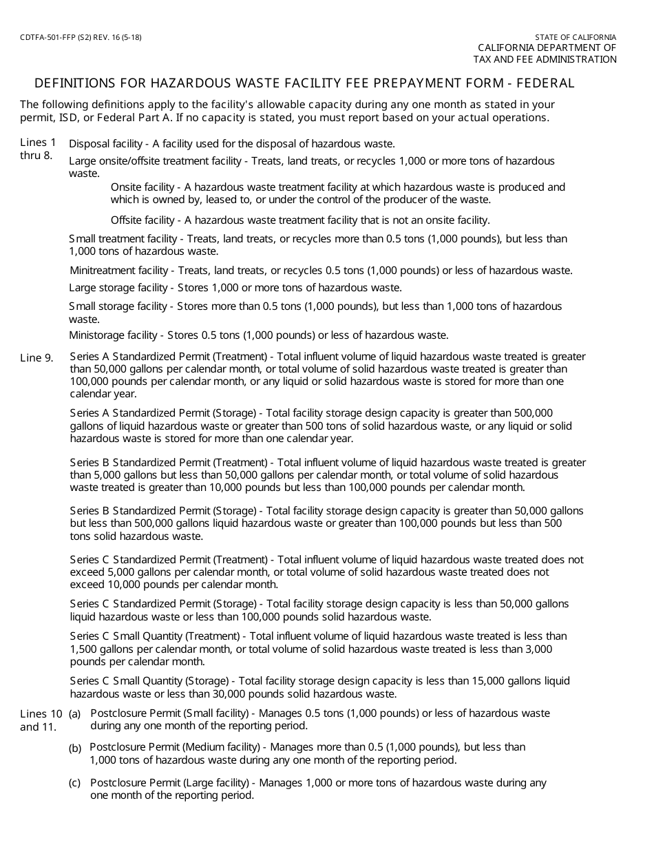 Form CDTFA-501-FFP Hazardous Waste Facility Fee Prepayment Form - Federal First Prepayment - California, Page 3