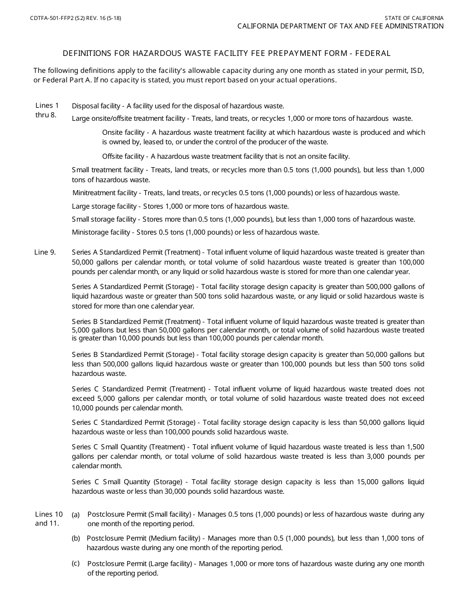 Form CDTFA-501-FFP2 Hazardous Waste Facility Fee Prepayment Form - Federal Second Prepayment - California, Page 3