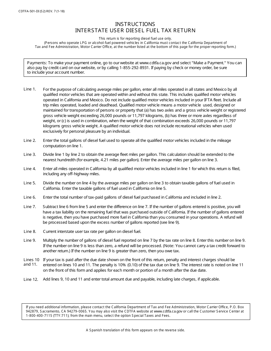 Form CDTFA-501-DI Interstate User Diesel Fuel Tax Return - California, Page 2