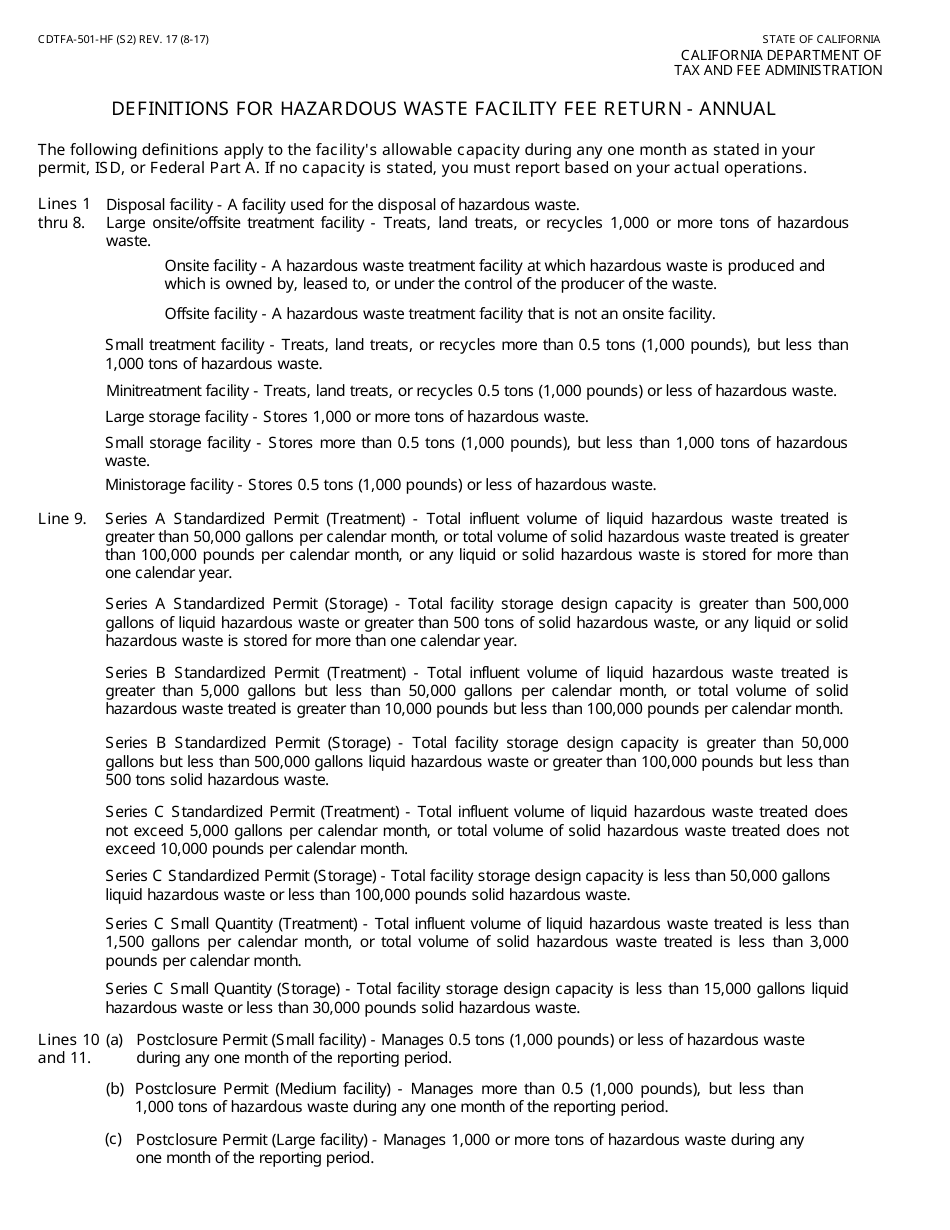 Form CDTFA-501-HF Hazardous Waste Facility Fee Return - Annual - California, Page 3