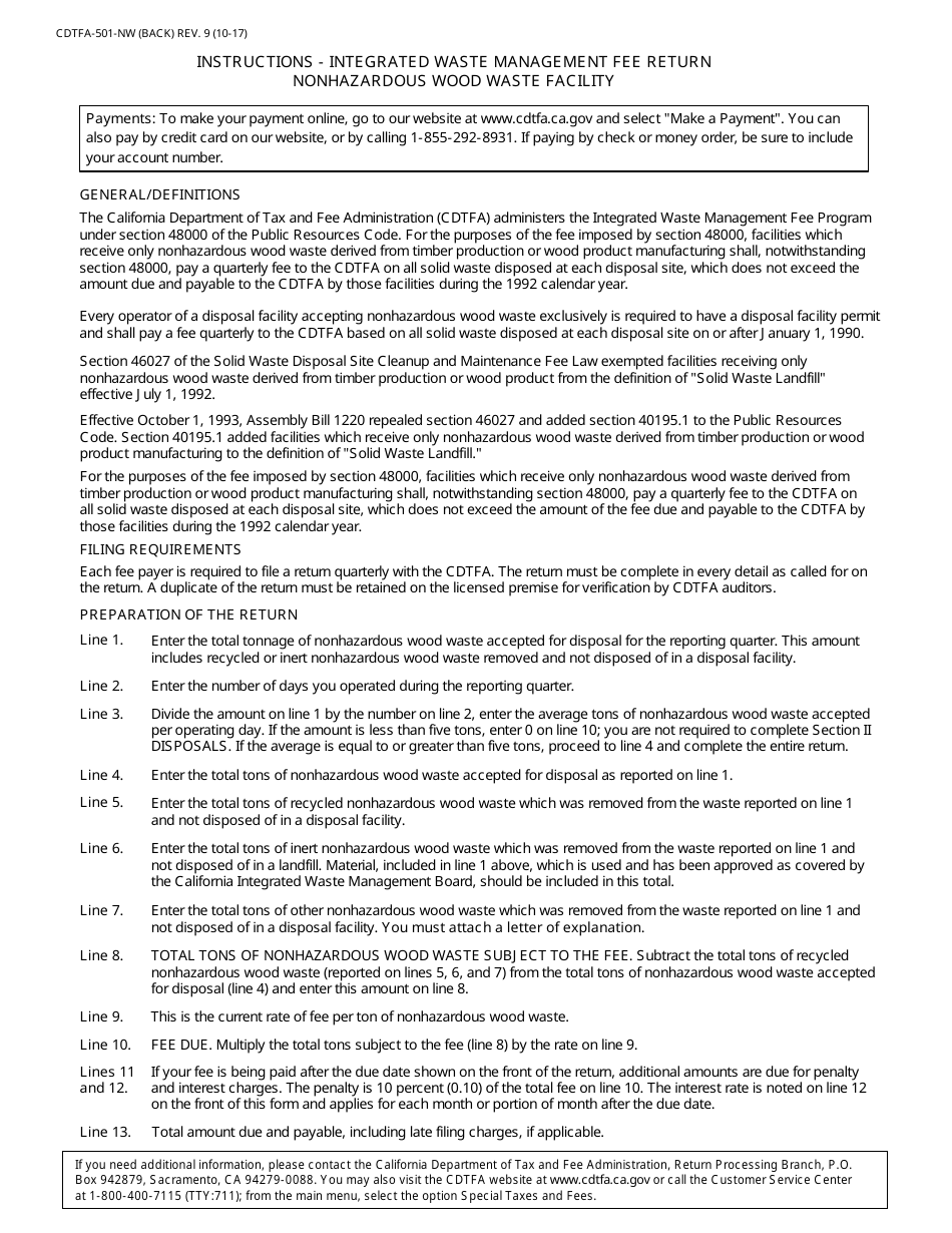 Form CDTFA-501-NW Integrated Waste Management Fee Return Nonhazardous Wood Waste Facility - California, Page 2