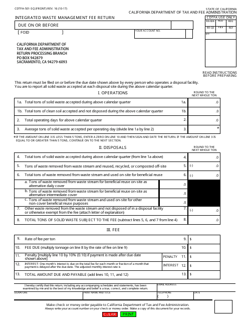 Form CDTFA-501-SQ  Printable Pdf
