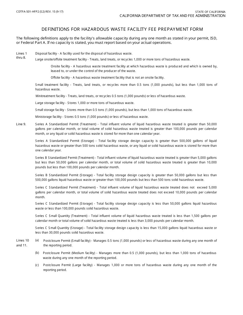 Form CDTFA-501-HFP2 Hazardous Waste Facility Fee Prepayment Form - Second Prepayment - California, Page 3