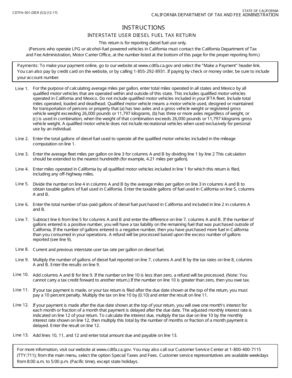 Form CDTFA-501-DISR Interstate User Diesel Fuel Tax Return - California, Page 3