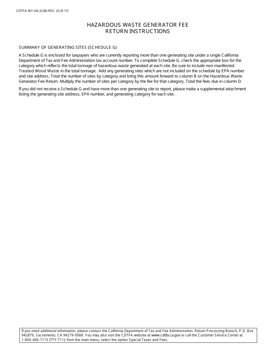 Form CDTFA-501-HG Hazardous Waste Generator Fee Return - California, Page 4