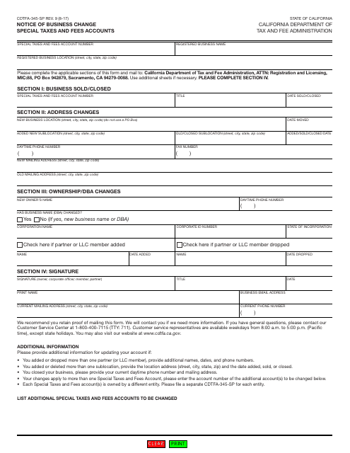 Form CDTFA-345-SP  Printable Pdf