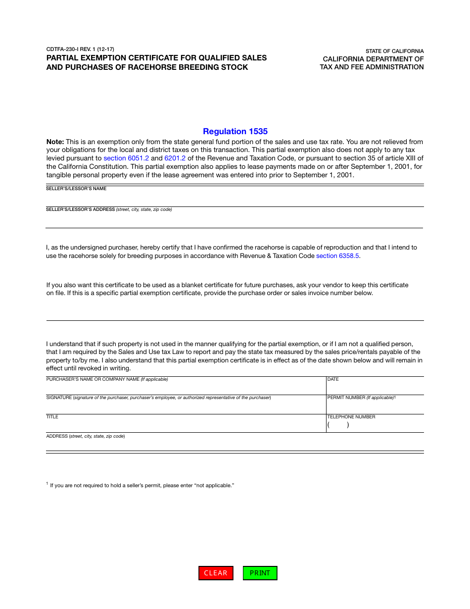 Form CDTFA230I Fill Out, Sign Online and Download Fillable PDF