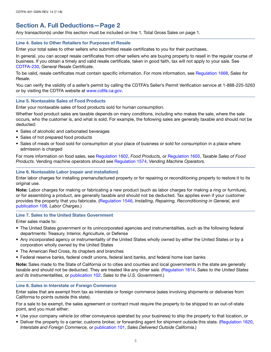 Instructions for Form CDTFA-401-GS State, Local, and District Sales and Use Tax Return - California, Page 3