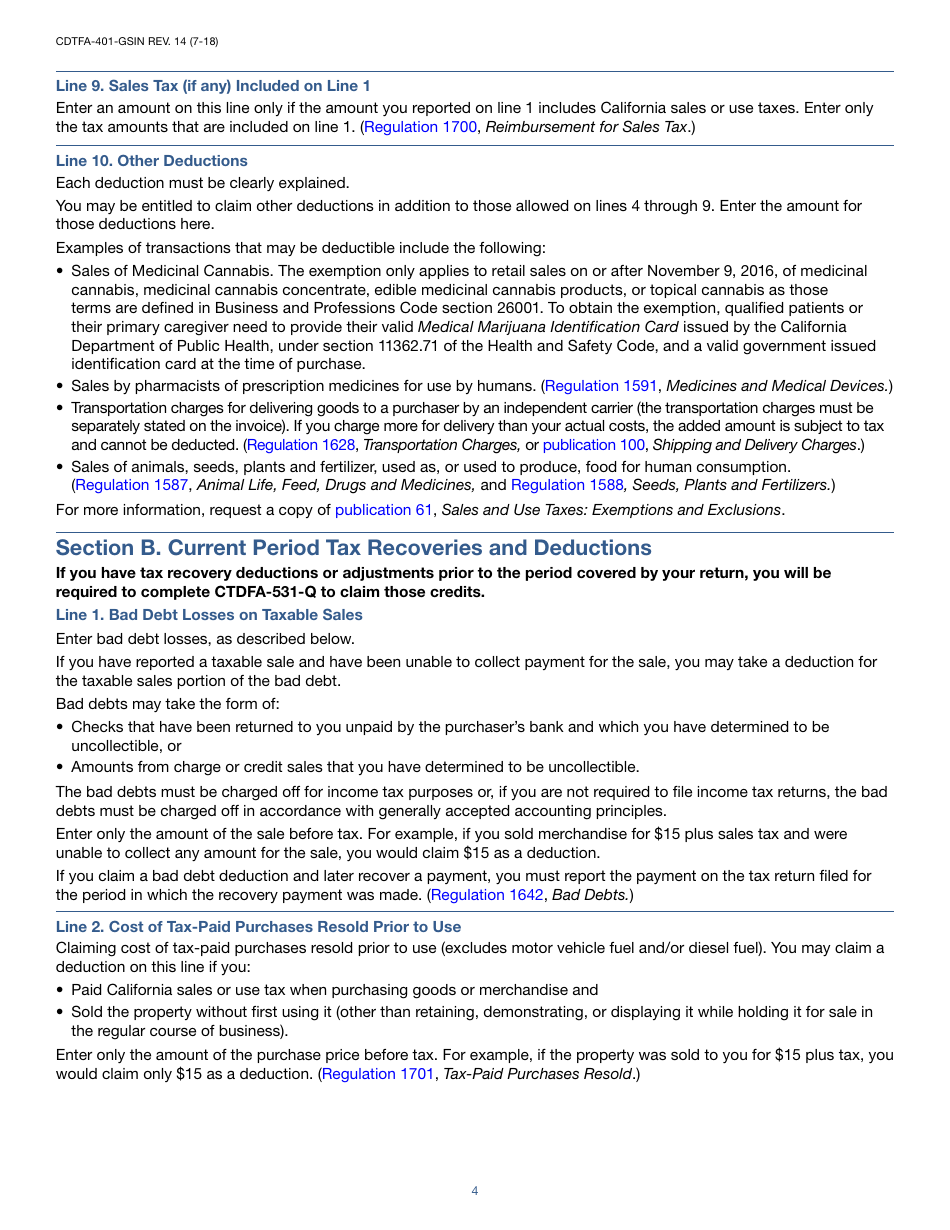 Instructions for Form CDTFA-401-GS State, Local, and District Sales and Use Tax Return - California, Page 4