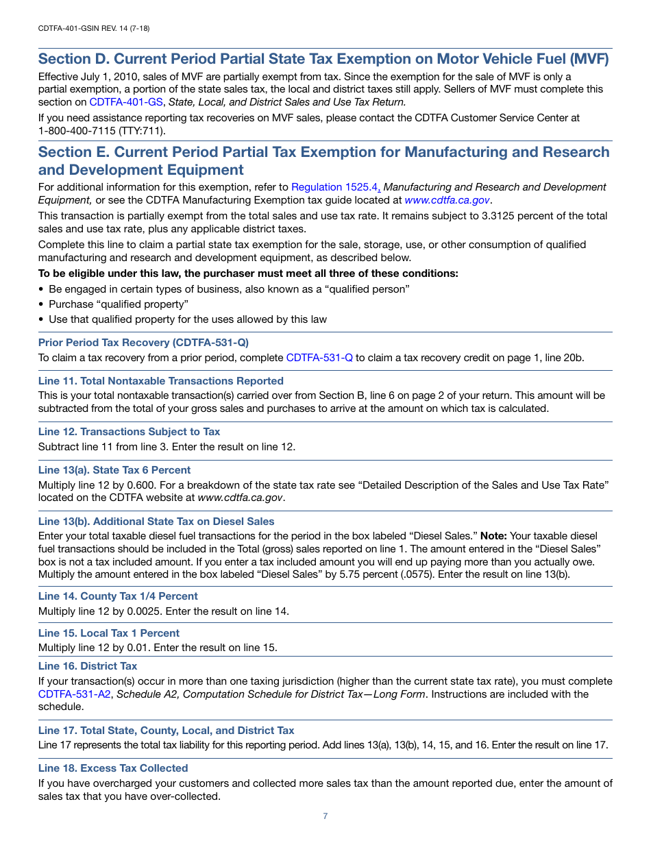Instructions for Form CDTFA-401-GS State, Local, and District Sales and Use Tax Return - California, Page 7
