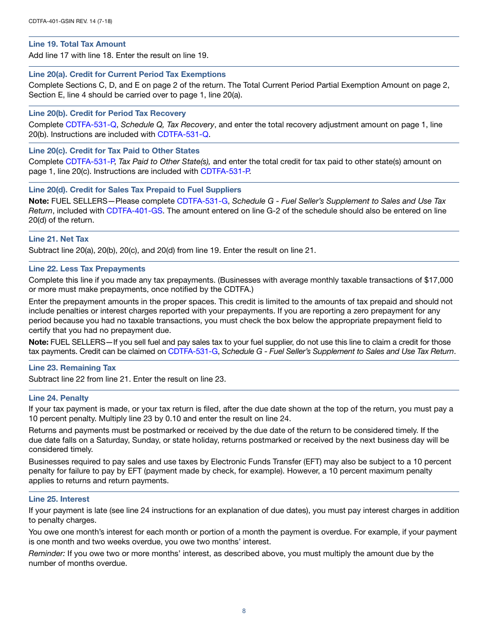 Instructions for Form CDTFA-401-GS State, Local, and District Sales and Use Tax Return - California, Page 8