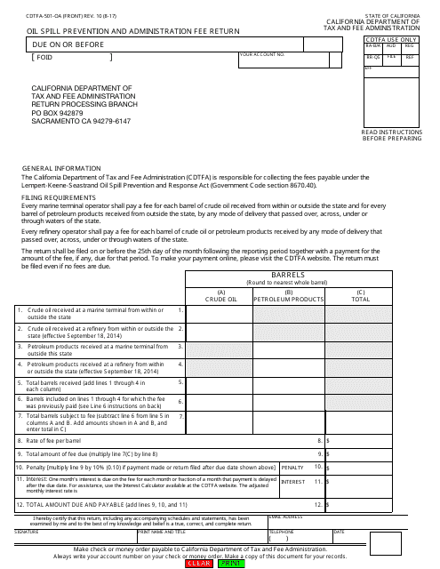 Form CDTFA-501-OA  Printable Pdf