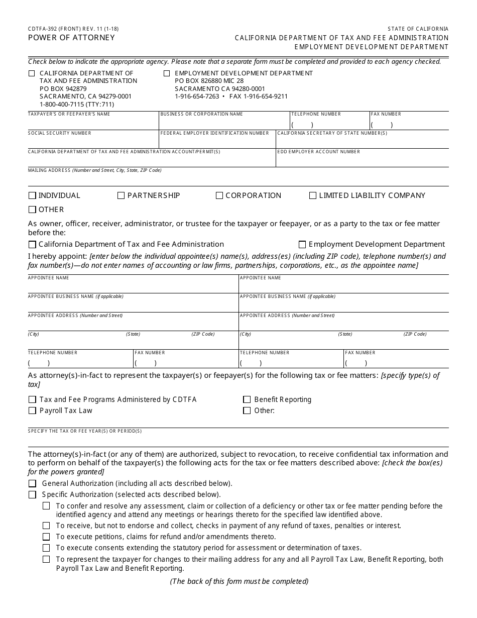 Form CDTFA-392 - Fill Out, Sign Online and Download Fillable PDF ...