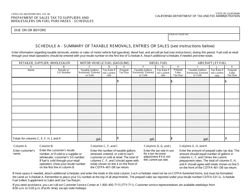 Form CDTFA-531-AB  Printable Pdf