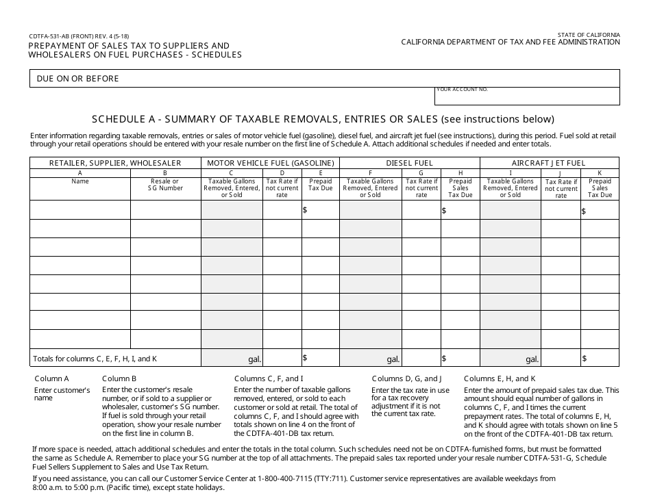 Form CDTFA531AB Fill Out, Sign Online and Download Fillable PDF