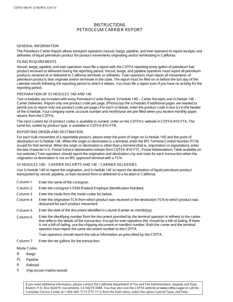 Form CDTFA-506-PC Petroleum Carrier Report - California, Page 2