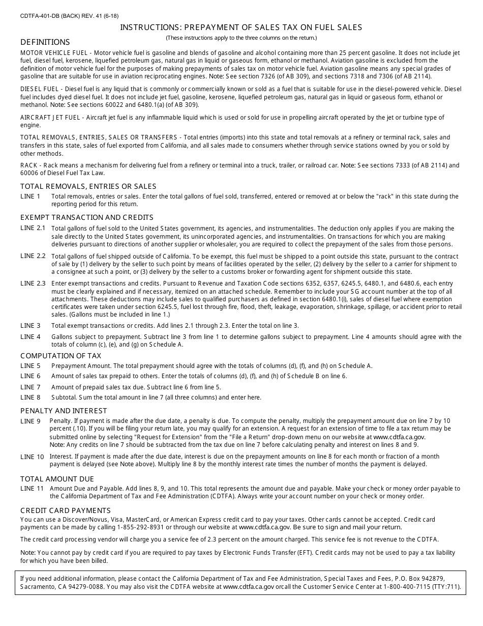 Form CDTFA-401-DB Prepayment of Sales Tax on Fuel Sales - California, Page 2
