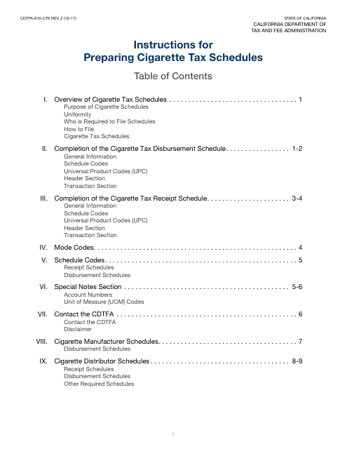 Instructions for Form CDTFA-810-CTE, CDTFA-501-CD Cigarette Distributor's Tax Report - California