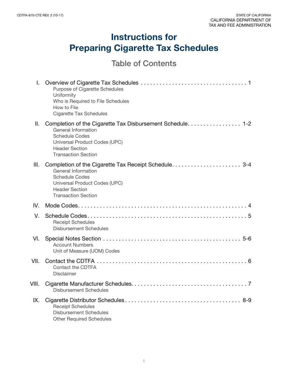Instructions for Form CDTFA-810-CTE, CDTFA-501-CD Cigarette Distributors Tax Report - California, Page 1
