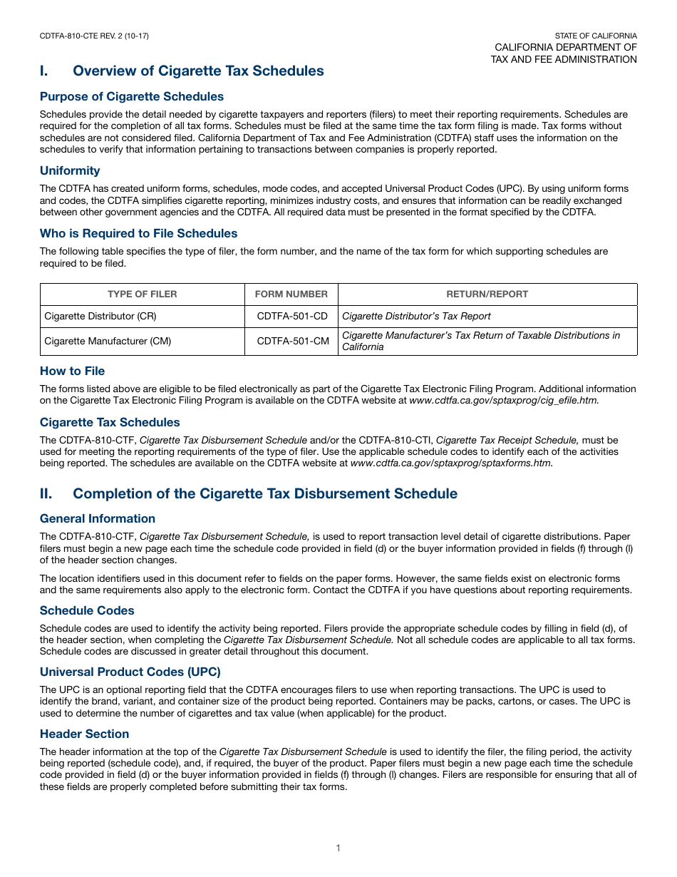 Instructions for Form CDTFA-810-CTE, CDTFA-501-CD Cigarette Distributors Tax Report - California, Page 2