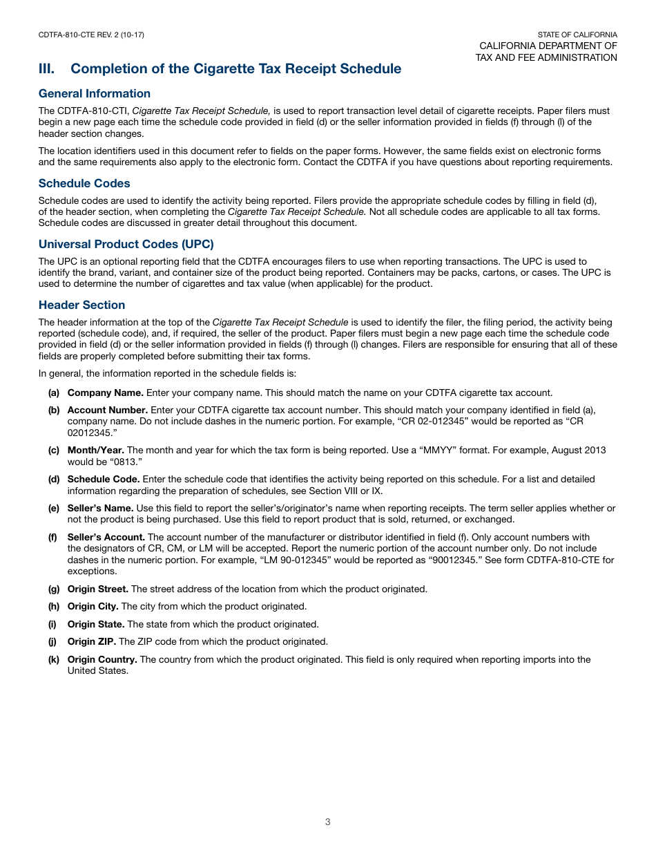 Instructions for Form CDTFA-810-CTE, CDTFA-501-CD Cigarette Distributors Tax Report - California, Page 4