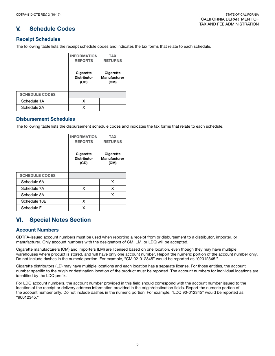 Instructions for Form CDTFA-810-CTE, CDTFA-501-CD Cigarette Distributors Tax Report - California, Page 6