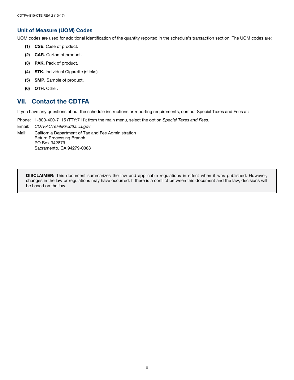 Instructions for Form CDTFA-810-CTE, CDTFA-501-CD Cigarette Distributors Tax Report - California, Page 7